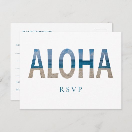Hawaii Beach Wedding Aloha Foto RSVP Uitnodiging Briefkaart (Voorkant / Achterkant)