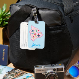 Hawaii Big Island Kaart Cute Pastel Illustratie Bagagelabel