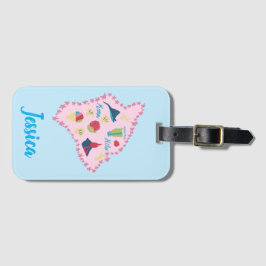 Hawaii Big Island Kaart Cute Pastel Illustratie Bagagelabel