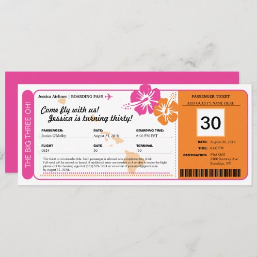 Hawaii Birthday Boarding Pass Kaart (Voorkant / Achterkant)