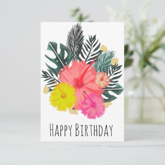 Hawaii Birthday Hand Drawn Greenery Birthday Kaart (Staand voorkant)