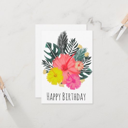 Hawaii Birthday Hand Drawn Greenery Birthday Kaart (Voorkant / Achterkant in situ)