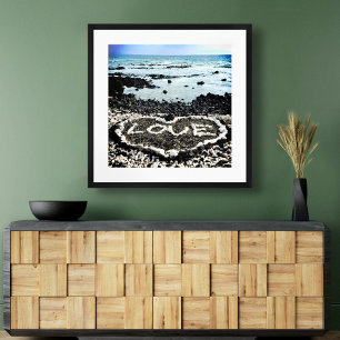 Hawaii Black Sand Beach & Coral "Love Heart Photo Poster