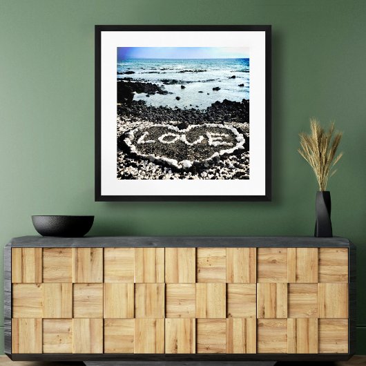 Hawaii Black Sand Beach & Coral "Love Heart Photo Poster