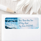 Hawaii blauwe golven foto aangepast monogram adres etiket (Insitu)