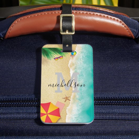 Hawaii: blauwe oceaan en zandstrand, speciale naam bagagelabel (Voorkant Insitu 2)