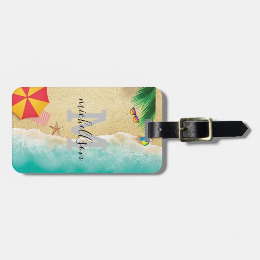Hawaii: blauwe oceaan en zandstrand, speciale naam bagagelabel (Voorkant horizontaal)