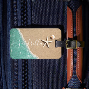 Hawaii: blauwe oceaan en zandstrand, speciale naam bagagelabel