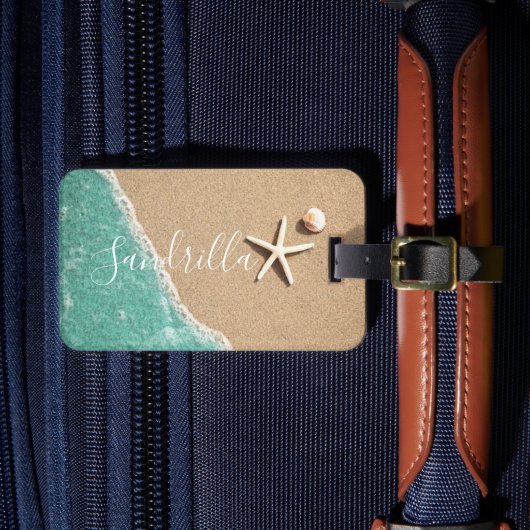 Hawaii: blauwe oceaan en zandstrand, speciale naam bagagelabel (Voorkant Insitu 4)