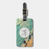 Hawaii: blauwe oceaan en zandstrand, speciale naam bagagelabel (Voorkant verticaal)