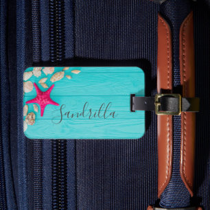 Hawaii: blauwe oceaan en zandstrand, speciale naam bagagelabel