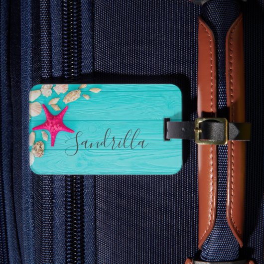 Hawaii: blauwe oceaan en zandstrand, speciale naam bagagelabel (Voorkant Insitu 4)