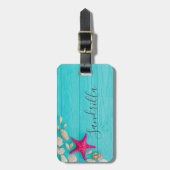 Hawaii: blauwe oceaan en zandstrand, speciale naam bagagelabel (Voorkant verticaal)