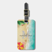 Hawaii: blauwe oceaan en zandstrand, speciale naam bagagelabel (Voorkant verticaal)