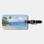 Hawaii: blauwe oceaan en zandstrand, speciale naam bagagelabel (Voorkant horizontaal)