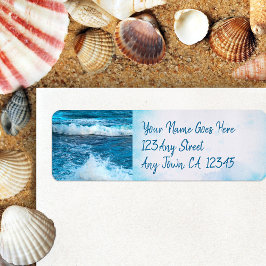 Hawaii blauwe oceaan golft tropisch fotoadres etiket