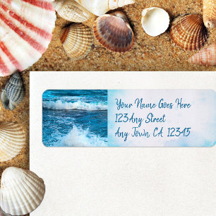 Hawaii blauwe oceaan golft tropisch fotoadres etiket