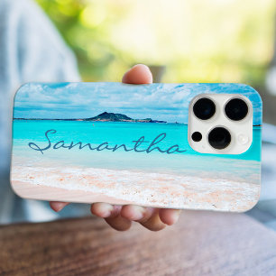 Hawaii blauwe oceaan zandstrand foto aangepaste na iPhone 16 pro max hoesje