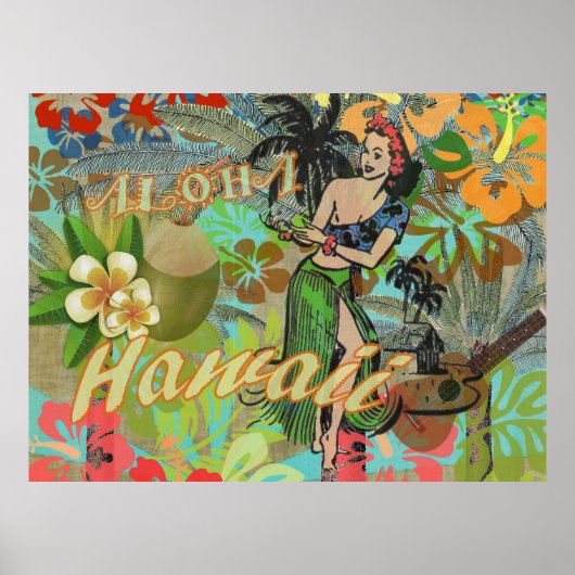 Hawaii Bloem Hula Vintage Bloem Grafisch Poster (Voorkant)