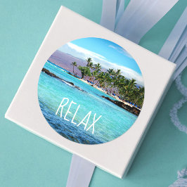 Hawaii Blue Ocean Green Palm Beach Relax Ronde Sticker