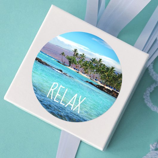 Hawaii Blue Ocean Green Palm Beach Relax Ronde Sticker