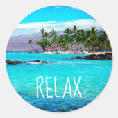 Hawaii Blue Ocean Green Palm Beach Relax Ronde Sticker (Voorkant)
