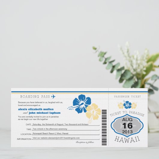 Hawaii Boarding Pass Wedding Kaart (Staand voorkant)