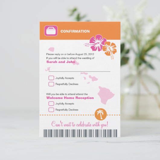 Hawaii Bruiloft RSVP Bevestiging Instapkaart Kaart (Staand voorkant)