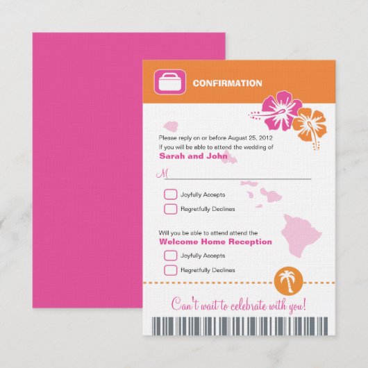 Hawaii Bruiloft RSVP Bevestiging Instapkaart Kaart (Voorkant / Achterkant)
