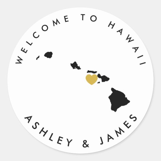 Hawaii Bruiloft Welkom Sticker voor Treat Box Bag (Voorkant)