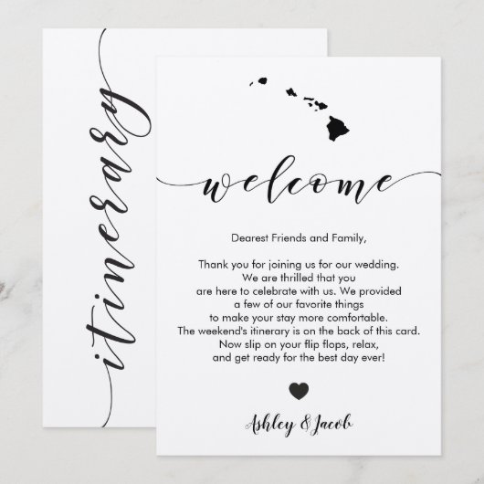 Hawaii bruiloft welkomstbrief en reisroute Kaart (Voorkant / Achterkant)