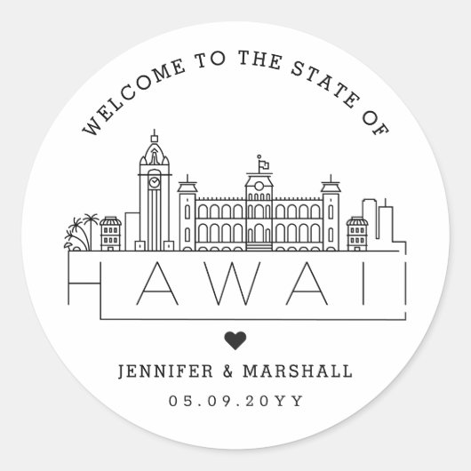 Hawaii bruiloft welkomstgunst ronde sticker (Voorkant)