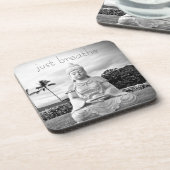 Hawaii Buddha Black en White Photo Just Breathe Bier Onderzetter (Linkerzijde)