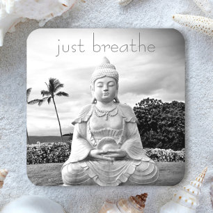 Hawaii Buddha Black en White Photo Just Breathe Bier Onderzetter