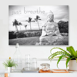 Hawaii Buddha Black White Foto enkel Breathe Quote Canvas Afdruk