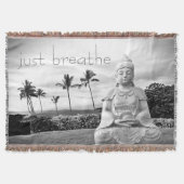Hawaii Buddha Black White Foto enkel Breathe Quote Deken (Voorkant)