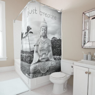 Hawaii Buddha Black White Foto enkel Breathe Quote Douchegordijn