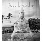 Hawaii Buddha Black White Foto enkel Breathe Quote Douchegordijn (Voorkant)