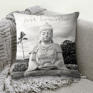 Hawaii Buddha Black White Foto enkel Breathe Quote Kussen