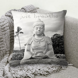 Hawaii Buddha Black White Foto enkel Breathe Quote Kussen
