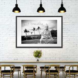 Hawaii Buddha Black White Foto gewoon doormidden Poster