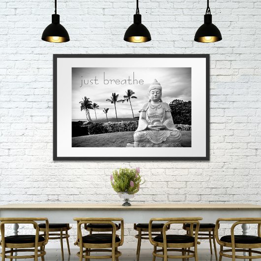 Hawaii Buddha Black White Foto gewoon doormidden Poster