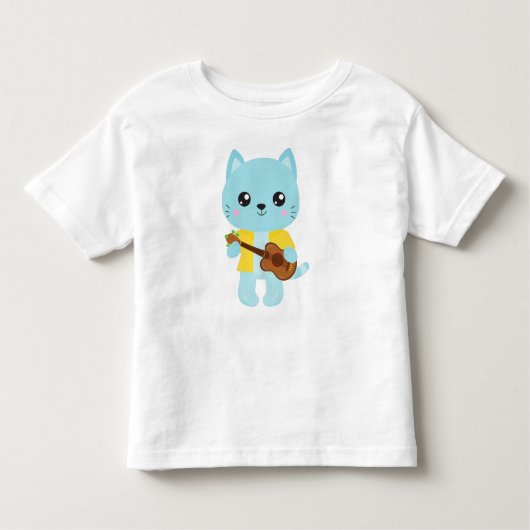 Hawaii Cat, Cute Cat, Blue Cat, Guitar, Luau Kinder Shirts (Voorkant)