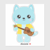 Hawaii Cat, Cute Cat, Blue Cat, Guitar, Luau Sticker (Vel)
