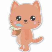 Hawaii Cat, Cute Cat, Oranje Cat, Cocktail, Luau Sticker (Voorkant)
