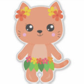 Hawaii Cat, Cute Cat, Oranje Cat, Flowers, Luau Sticker (Voorkant)