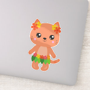 Hawaii Cat, Cute Cat, Oranje Cat, Flowers, Luau Sticker