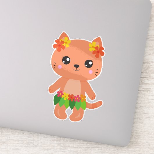 Hawaii Cat, Cute Cat, Oranje Cat, Flowers, Luau Sticker (Detail)