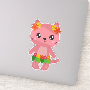 Hawaii Cat, Cute Cat, Pink Cat, Flowers, Luau Sticker