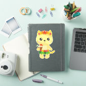 Hawaii Cat, Cute Cat, Yellow Cat, Flowers, Luau Sticker (iPad Cover)